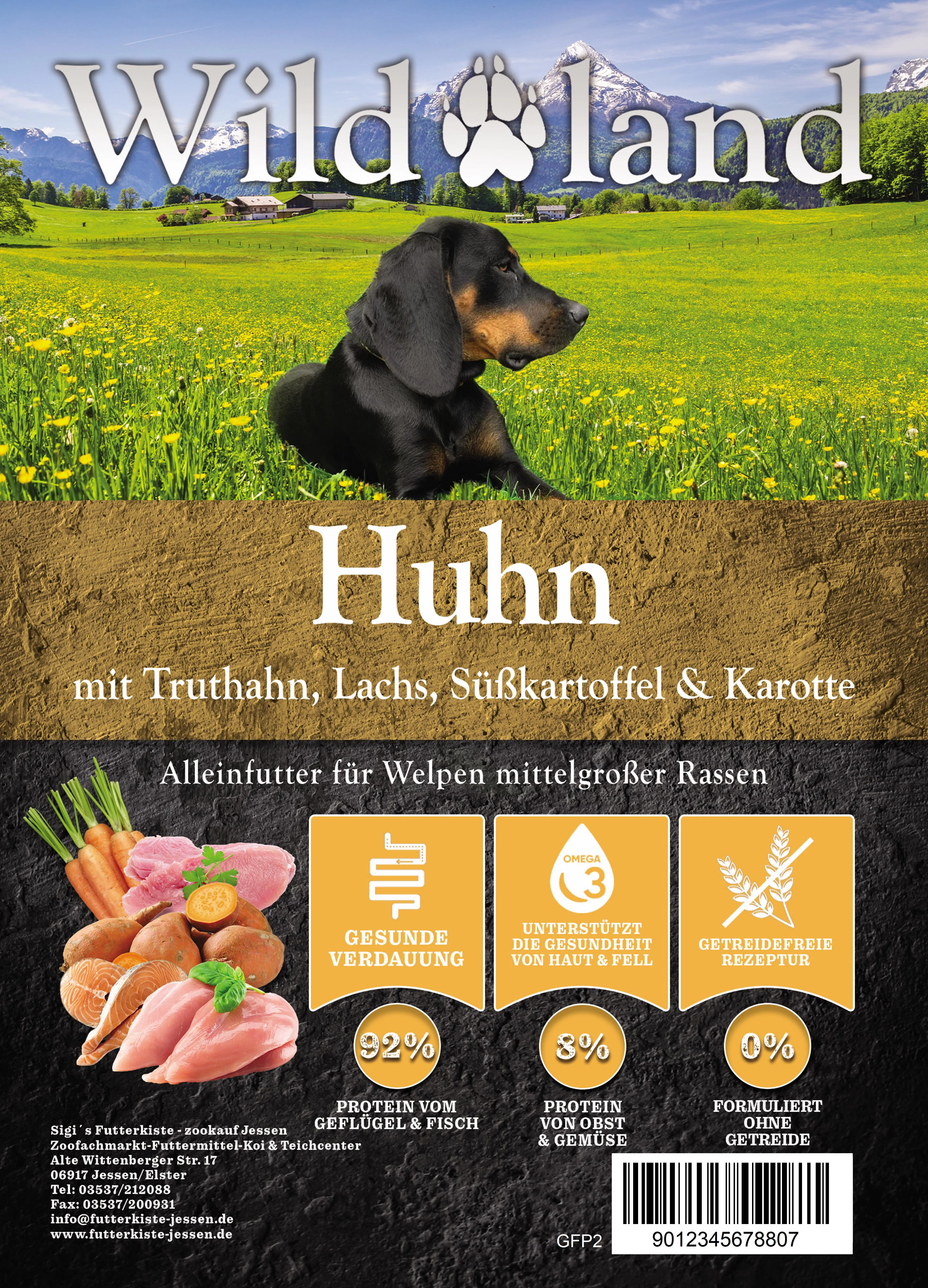 Wildland Getreidefrei Huhn mit Truthahn, Lachs, Süßkartoffel & Karotte Welpen