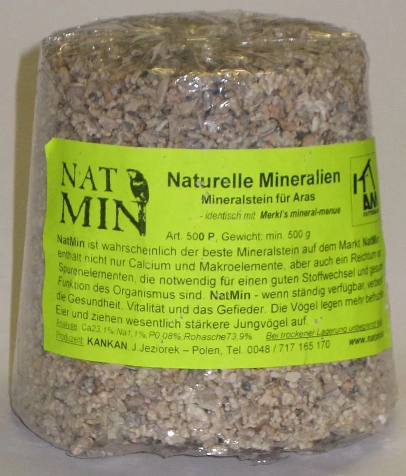 NatMin Merkels Mineralmenü - Mineralstein für Aras und große Papageien 500g