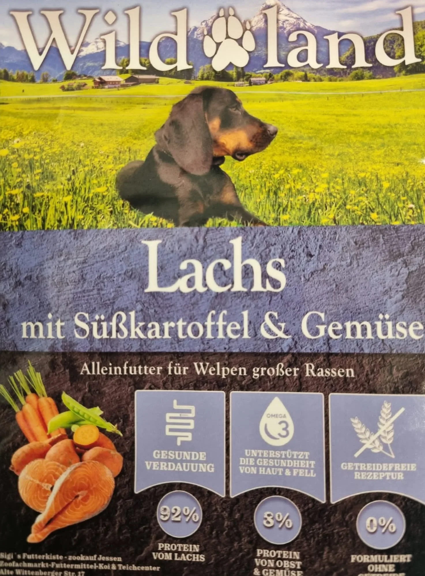 Wildland Lachs mit Süßkartoffel & Gemüse Welpen – große Hunderassen