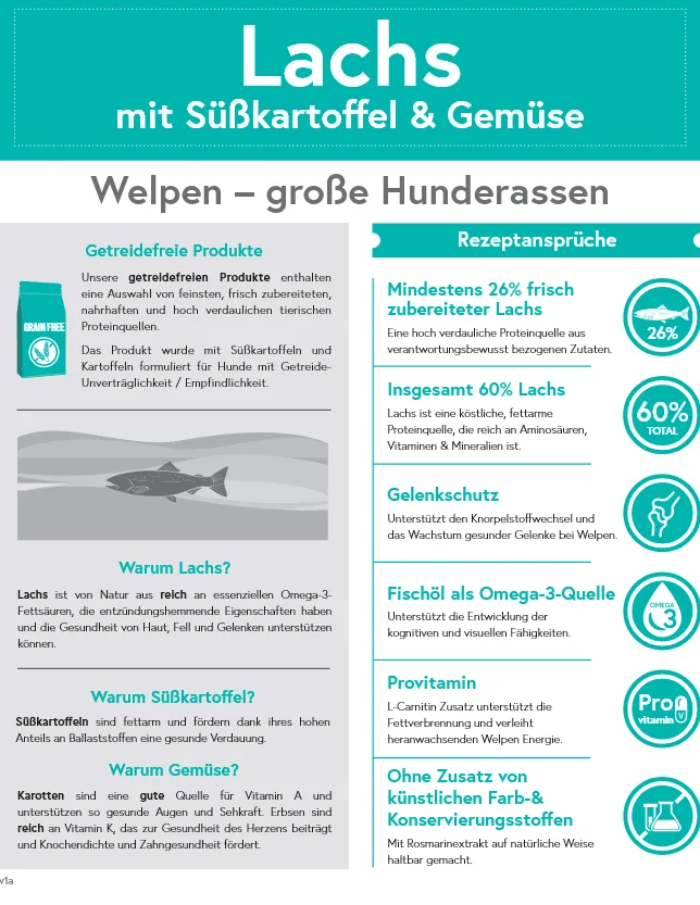 Wildland Lachs mit Süßkartoffel & Gemüse Welpen – große Hunderassen